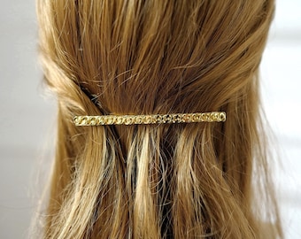 Gold chain metal hair barrette, long 8cm or 10cm