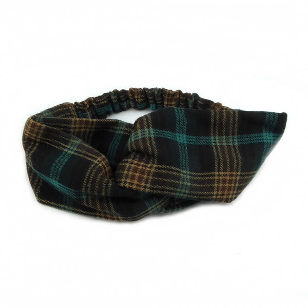 Bandeau cheveux croisé en tissu tartan écossais