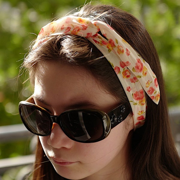 Bandeau headband cheveux tissu imprimé fleuri, wire headband modulable