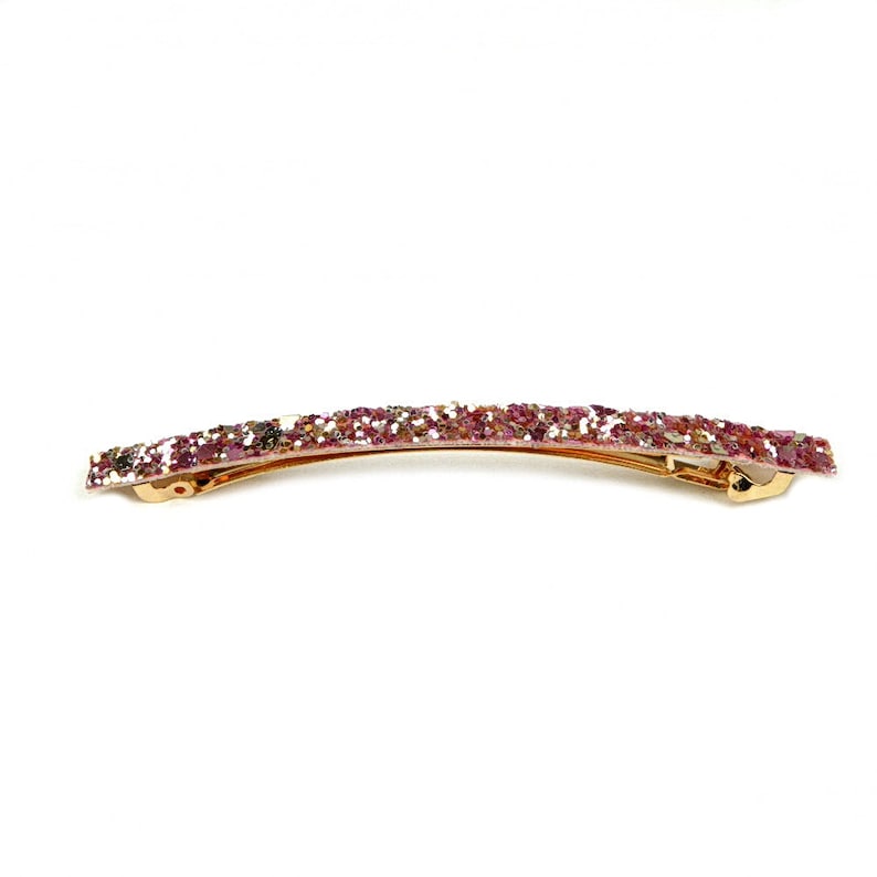 Long and thin glitter sequin hair barrette 10cm, hair accessory Pink