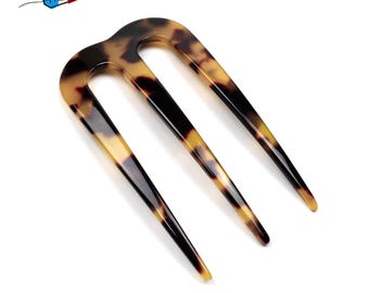 3-prong hairpin, 7.5cm, acetate, made in France