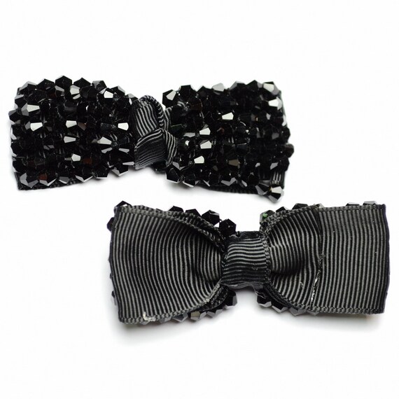 Set of 2 Satin Bows Embroidered With Pearls and Toupilles  display picture 1