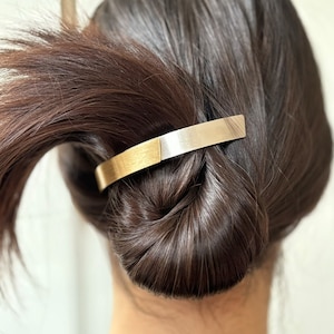 Curved hair clip, in brushed metal 10cm, hair accessory in two-tone gold silver