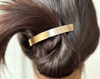 Barrette cheveux incurvée, en métal brossé 10cm, accessoire cheveux en bicolore doré argenté