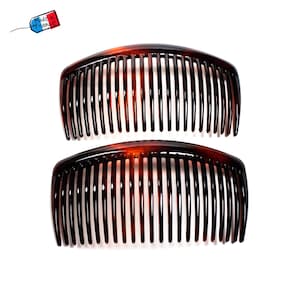 2 large brown side combs, Made in France, 10.3cm x 5.6cm, hair accessory image 1