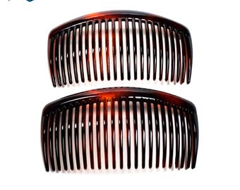 2 large brown side combs, Made in France, 10.3cm x 5.6cm, hair accessory