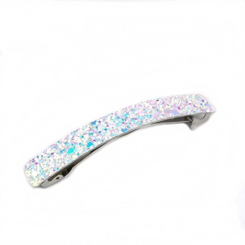 Glitter sequin hair barrette 8.5cm Blanc irisé