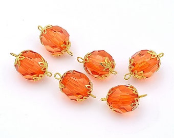 Set of round faceted acrylic beads 14mm - orange