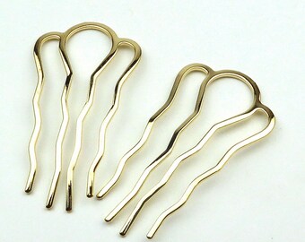 Set of 2 gold-plated metal hair combs, 6.5cm, hair accessory for wedding and formal updos