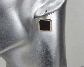 Square square earring enamel - dark brown