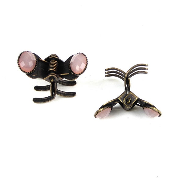 2 petites pinces cheveux crabe avec perles à facette style antique 2.3cm