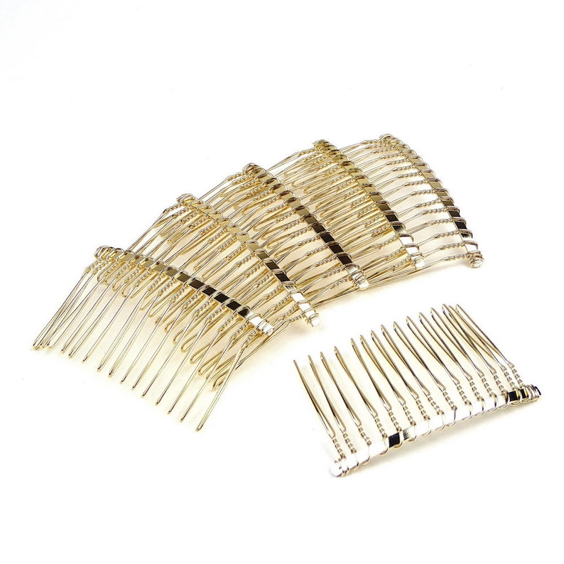Set of 10 golden side combs 15 teeth 6cm image 1
