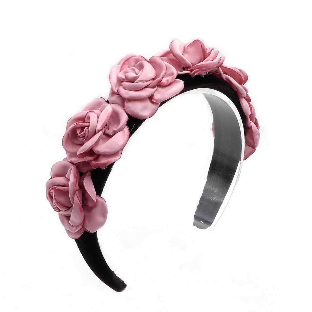 Velvet Headband With Pink Satin Flower - Etsy