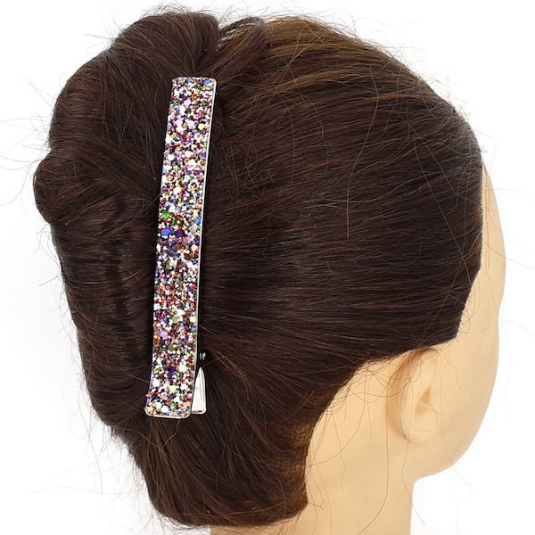 Grande pince cheveux paillettes 12.5cm, accessoire cheveux - multicolore