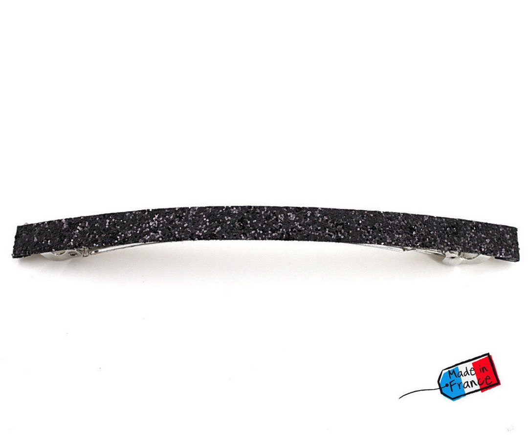 Hair Barrette Made in France Fine Sequins Long 10cm Black Etsy