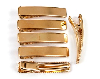 10 small flat crocodile hair clips in gold metal 3.5cmx0.7cm