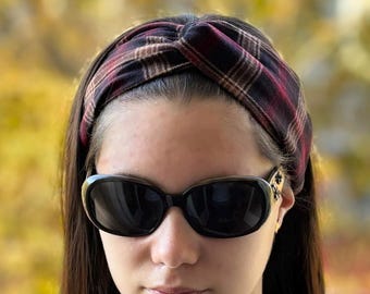 Scottish tartan fabric crossover hairband