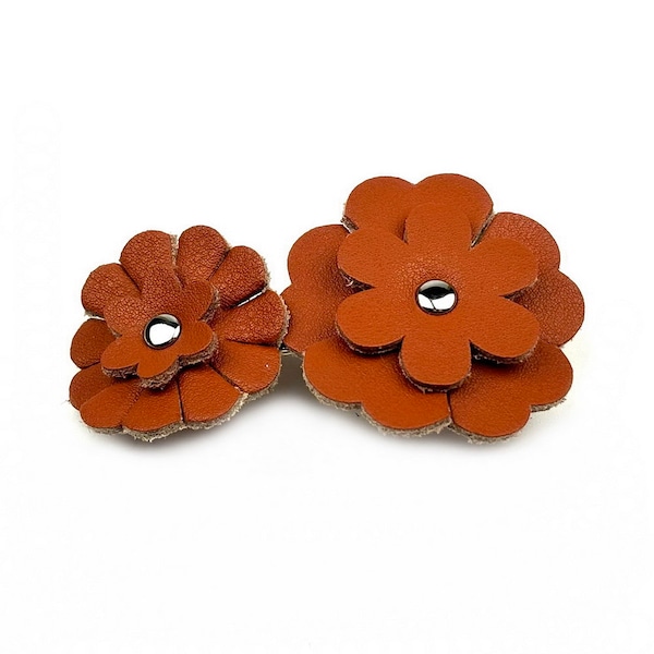 Barrette cuir 2 fleurs, accessoire cheveux