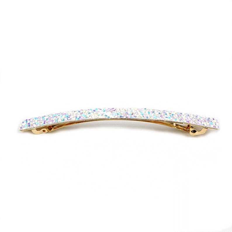 Barrette cheveux paillette glitter longue et fine 10cm, accessoire cheveux Blanc irisé