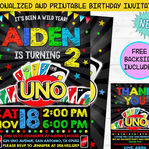 uno invitation uno card game birthday party invite free etsy