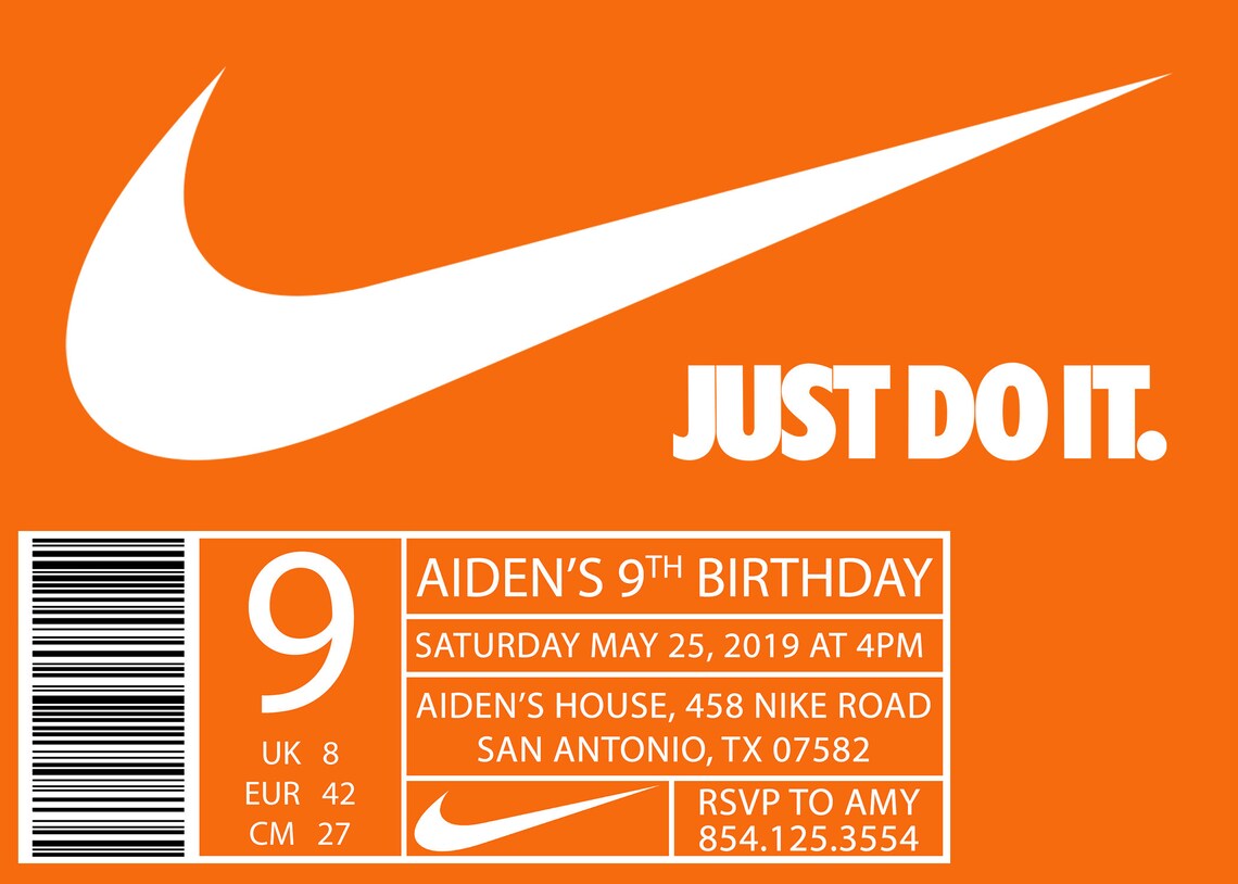 Nike Invitation Nike Shoe Birthday Party Invite Nike Etsy