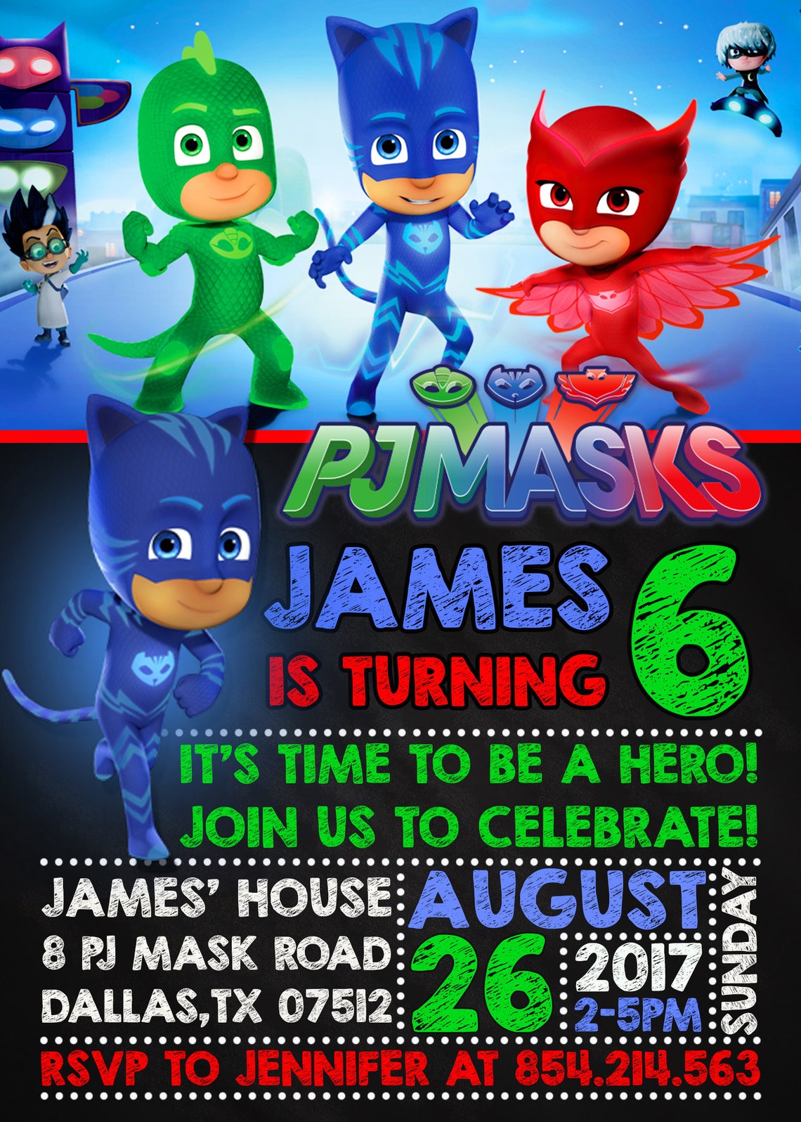 PJ Masks Invitation PJ Masks Birthday Party Invite | Etsy