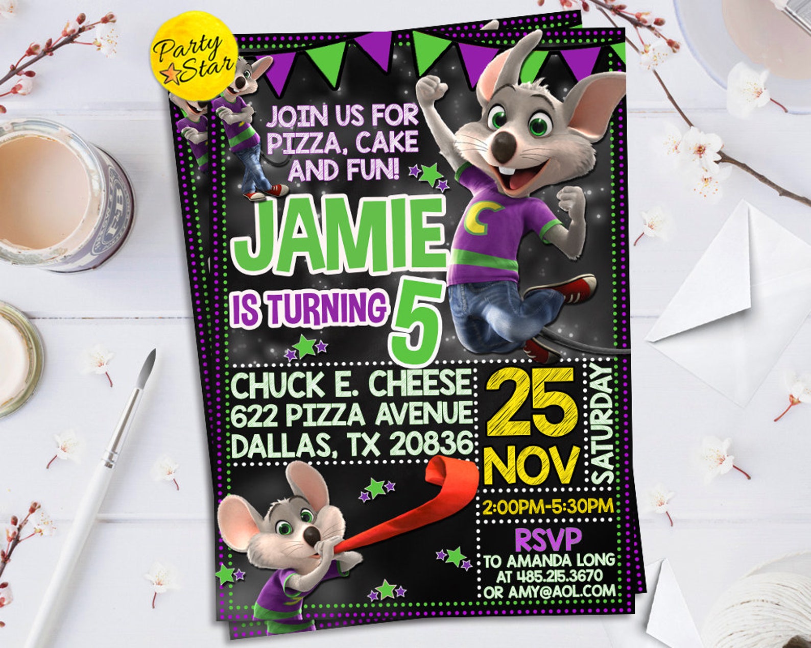 Chuck E Cheese Invitation Chuck E. Cheese's Birthday Etsy Australia