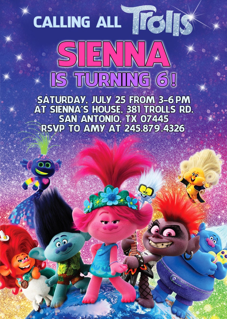 Trolls World Tour Invitation Trolls Birthday Party Invite | Etsy