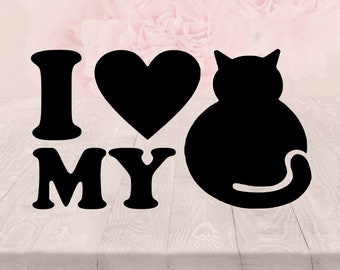 I Love My Cat Decal Sticker for windows, computers, flat surface.