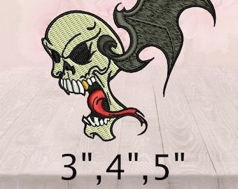 Skull with Bat Wings Embroidered Patch: Biker Iron On/Sew On