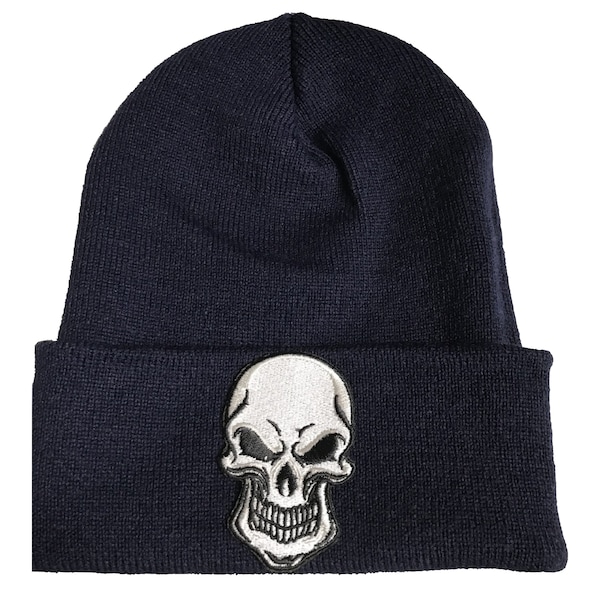 Yupoong Embroidered Skull Beanie | Hat | Biker Metal | Cuffed Beanie | Winter Hat