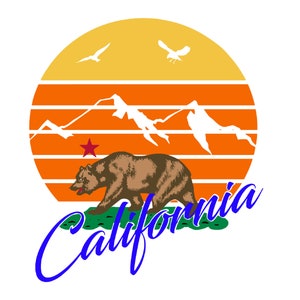 California State Grizzly Bear Decal, sticker, cali sunset
