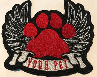 Custom Personalized Pet Wings Name | Patch Embroidered | Iron On or Sew On | Jacket, Pants, Bags, Hats
