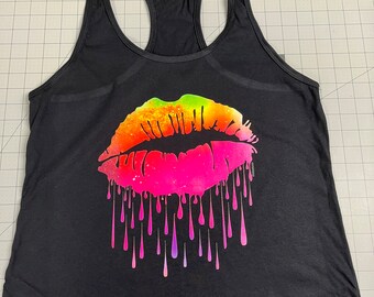 Neon Dripping Lips Racerback Tank Top - Lips Like Sugar