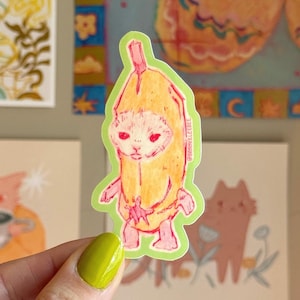 Bananenkatze Aufkleber | Katzen Mem | Katzen Kunst | Katzenmenschen | Lustiger Sticker | Vinyl-Aufkleber | Wasserfester Aufkleber | Wasserflaschen Sticker