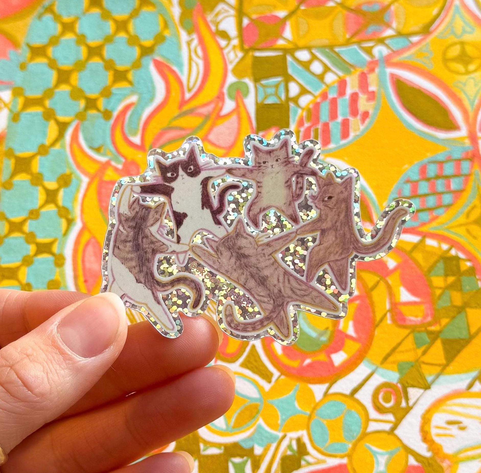 Katzentanz Sticker | Matisse Tanz | Glitzer Sticker | Aufkleber | Wasserfester Aufkleber | 3x2” Aufkleber Journal Aufkleber | Kunst Aufkleber