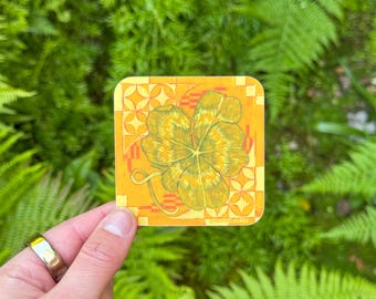 Kleeblatt Aufkleber | Pflanzenaufkleber | Glücksbringer | Kunst Aufkleber | Natur Aufkleber | Wasserfester Aufkleber | Wasserflaschen Sticker