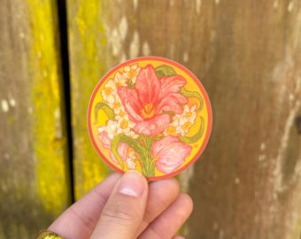 Round Floral Sticker | Holographic