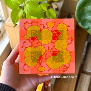 Original Painting | Nasturtium Art | Gouache Painting | 5x5in Canvas | Ready To Hang Artwork | Brookeleebee