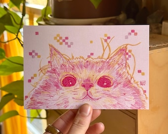 Guckende Katze Kunstdruck | 4 x 6 Zoll | Künstler signiert