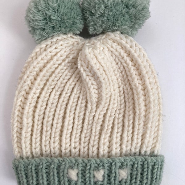 Newborn Baby 100% Soft Merino Wool Hat with Pom Pom Bobble Washable