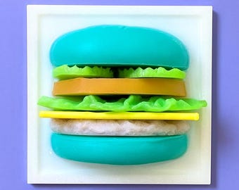 CHEESEBURGER PASTEL 3D Resin Wand Kunst / kitschige Kunst / Pop Art / fake Food /Cheeseburger /Cheeseburger / unikate Wandskulptur /