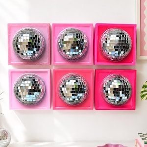 DISCO BALL 3d resin wall art / mirror ball / Dopamine Decor/ wall sculpture / silver disco ball/ Pink decor/ pop wall art/ Kitschy decor