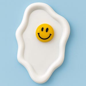 SMILEY FRIED EGG Resin Wall Art – 3D Pop Art Sculpture | Kitsch Decor| Dopamine Decor| Funky Kitchen Wall Hanging– 7.5&quot;x5.5&quot; | 90s nostalgia