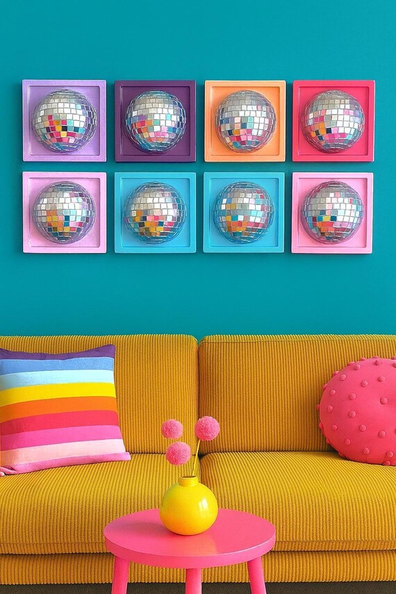 Disco ball resin wall art – 3d retro sculptures | kawaii dopamine decor | colorful vintage kitsch wall panels | funky pop home art