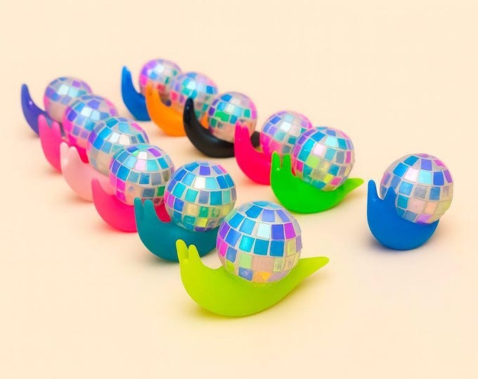 DISCO SNAIL Resin Sculpture - Iridescent Disco Ball | Snail Decor | Shelf | Wall Mount | Magnet | Car Vent Clip | Kitsch Dopamine Decor