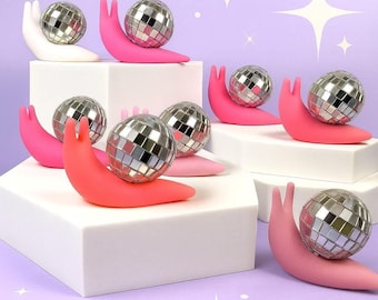 Snail disco ball mini figurine/ handmade resin sculpture/ mini snail/ miniature/ disco ball/ custom color / kawaii / dopamine decor/ kitschy