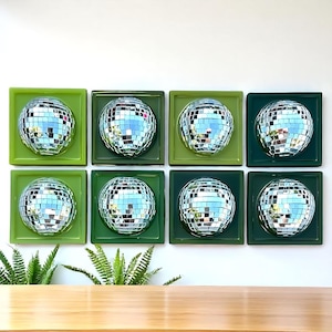 DISCO BALL 3d resin wall art / mirror ball / Dopamine Decor/ wall sculpture / silver disco ball/ pop wall art/ Kitschy decor/ Green Decor