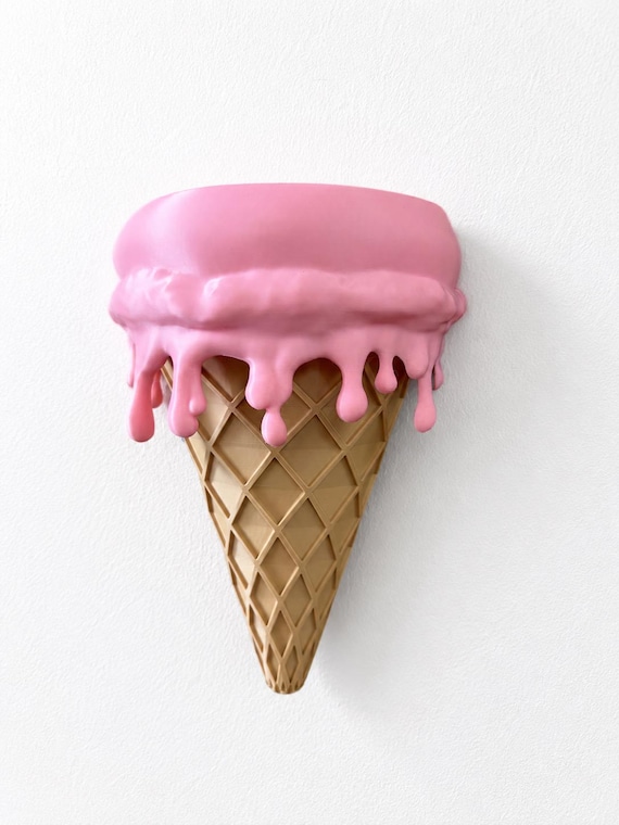 Melting ICE CREAM CoNE Wall Shelf – Kitschy Pop Art Decor – 3D PLA Ice Cream Shelf – Dopamine Decor – Kawaii Wall Art – Retro Dessert Shelf