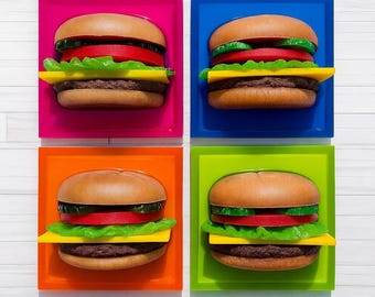 CHEESEBURGER 3d resin wall art / wall art/ Hamburger sculpture /LIFE SiZE/ wall sculpture / fast food/ dopamine decor/ kitschy Kitchen decor